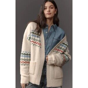 Anthropologie FRNCH Cardigan Sweater Women Fairisle Comfy Boho One Size NWT
